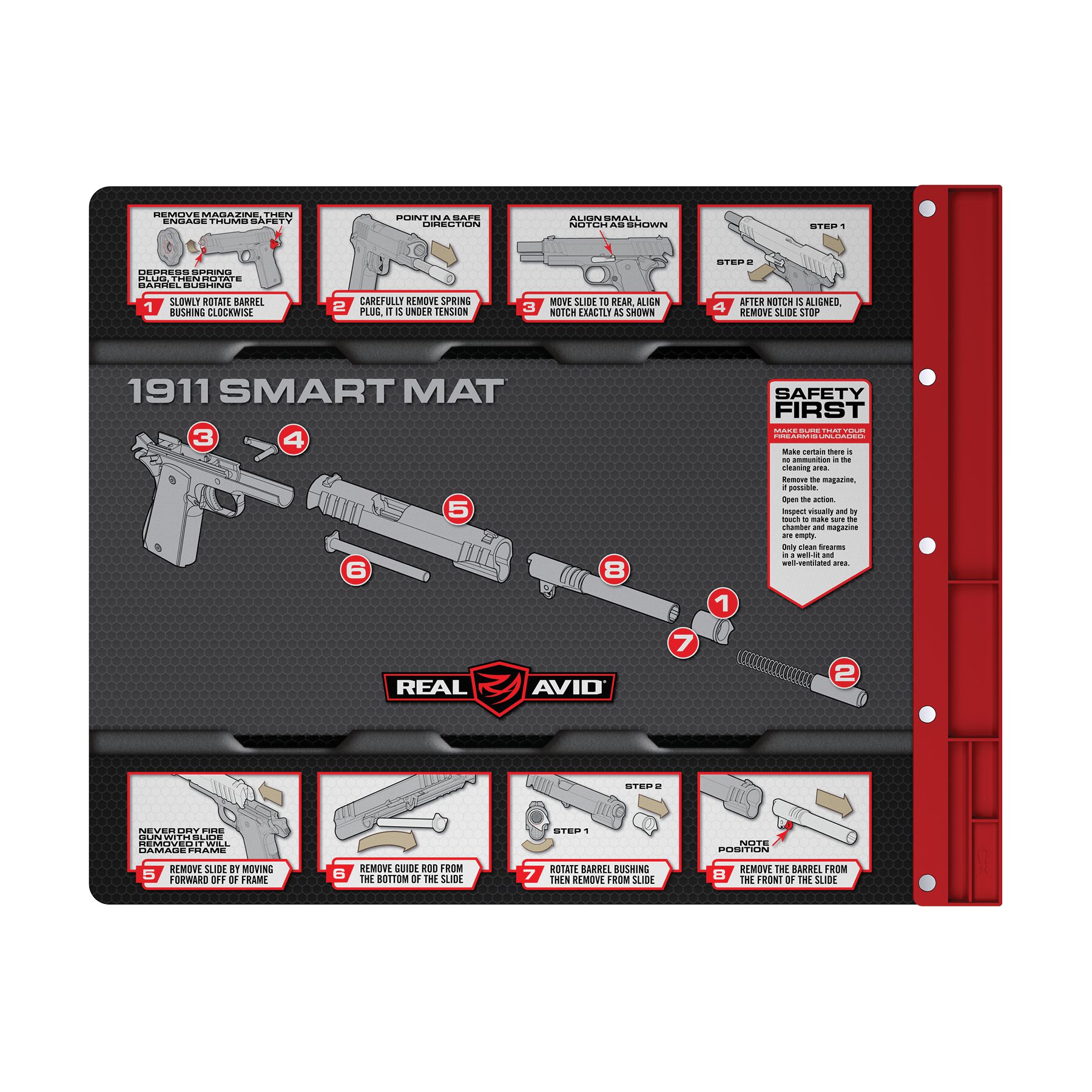 a red and black poster with instructions on how to use the smart mat