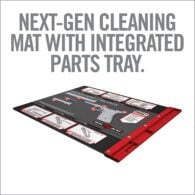 a poster with the words next - gen cleaning mat with integrated parts tray