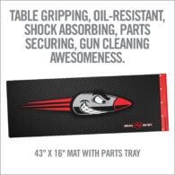 a black and red sign with the words table gripping, oil - resistant, shock absorbing, parts