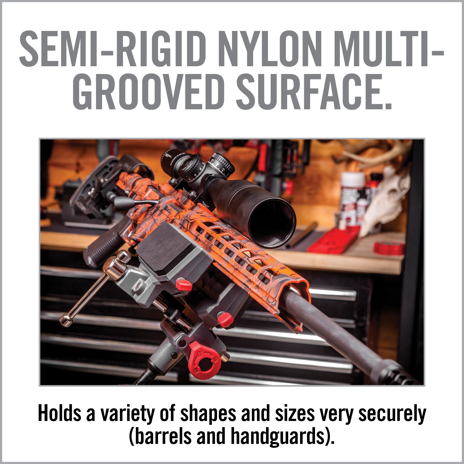 an advertisement for a gun shop with the words semi - rigd nylon multi - groveed surface