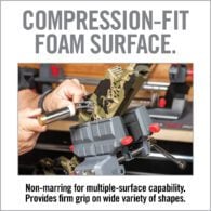 a man is working on a machine with the words compressor fit foam surface