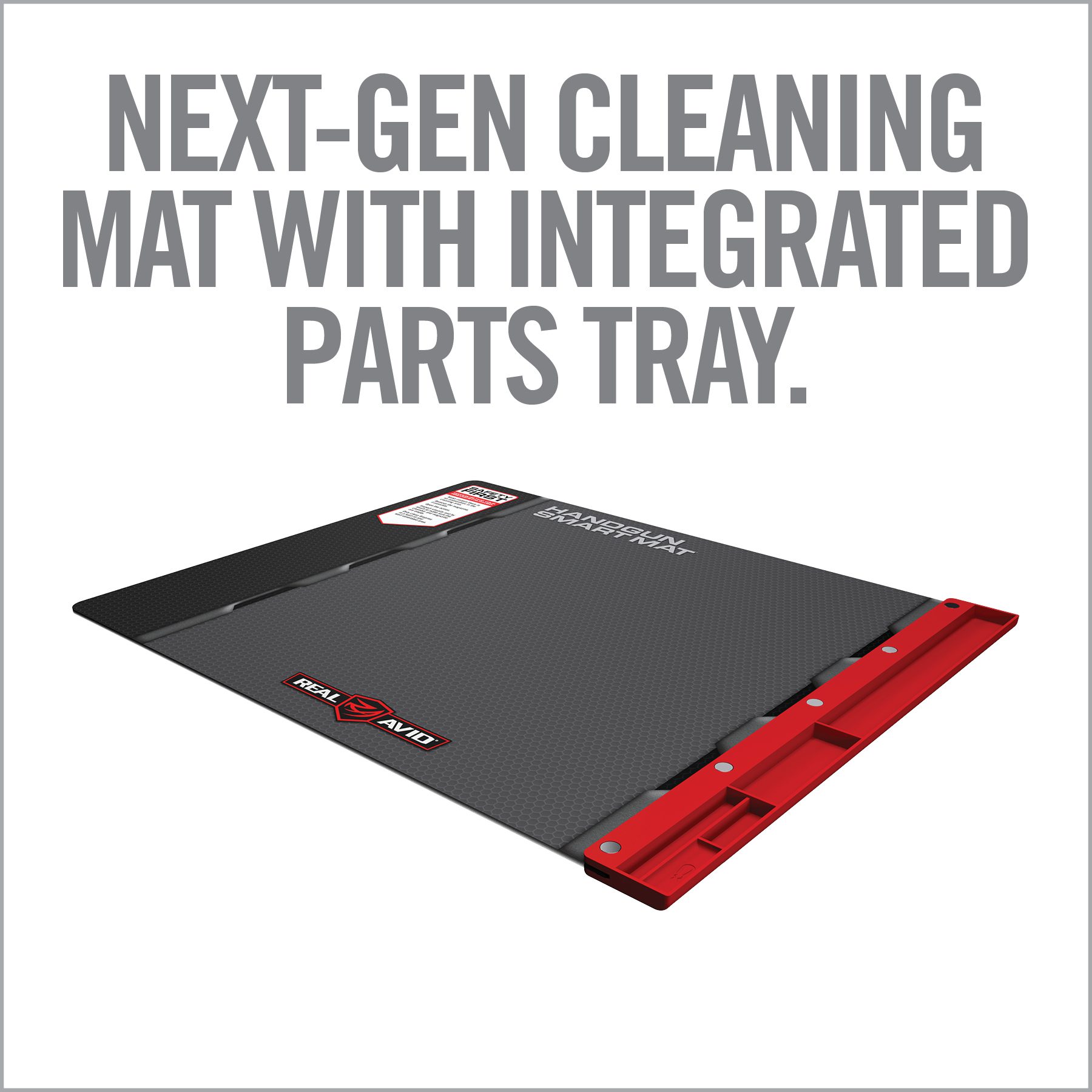 a poster with the words next gen cleaning mat with integrated parts tray