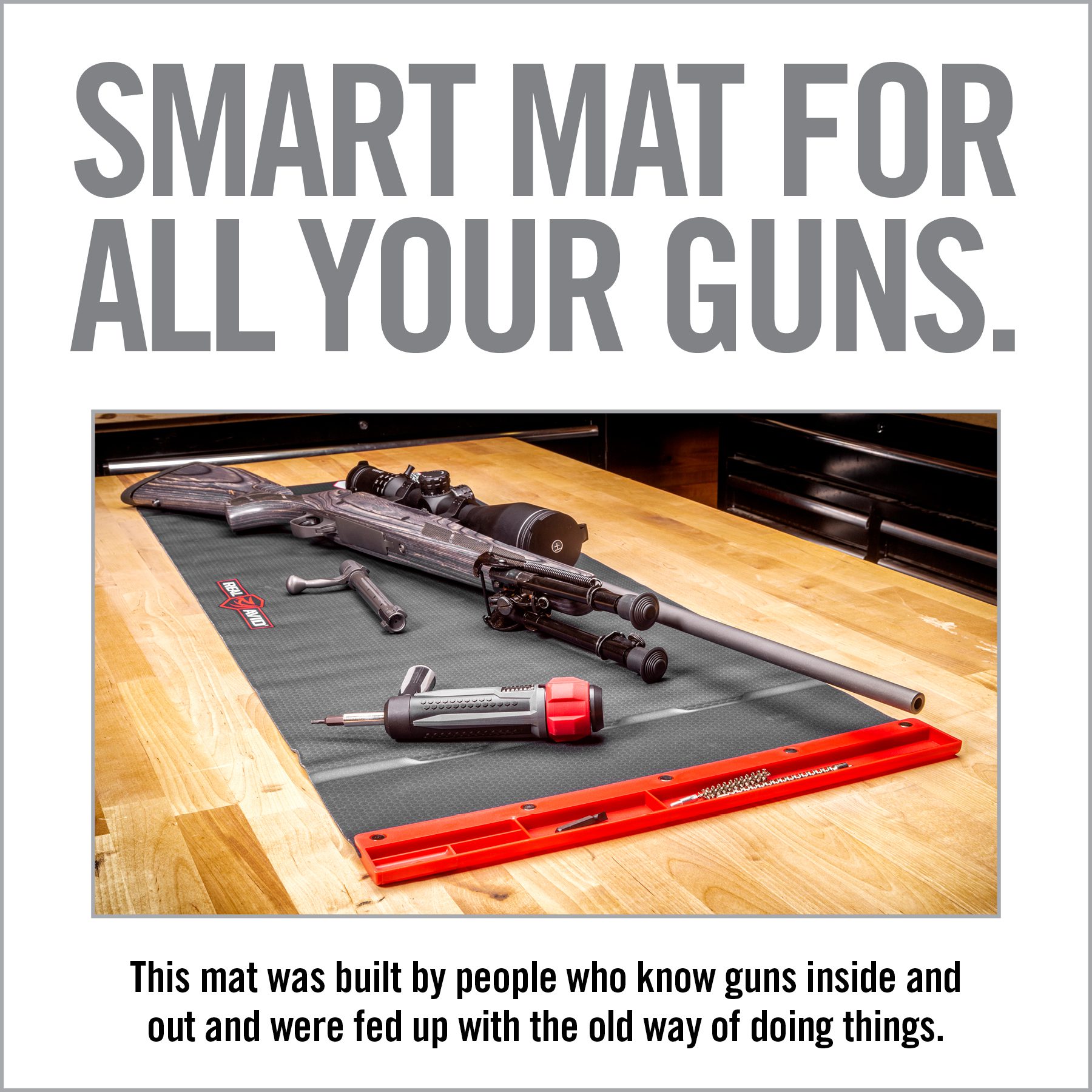 a poster with guns on it that says, smart mat for all your guns
