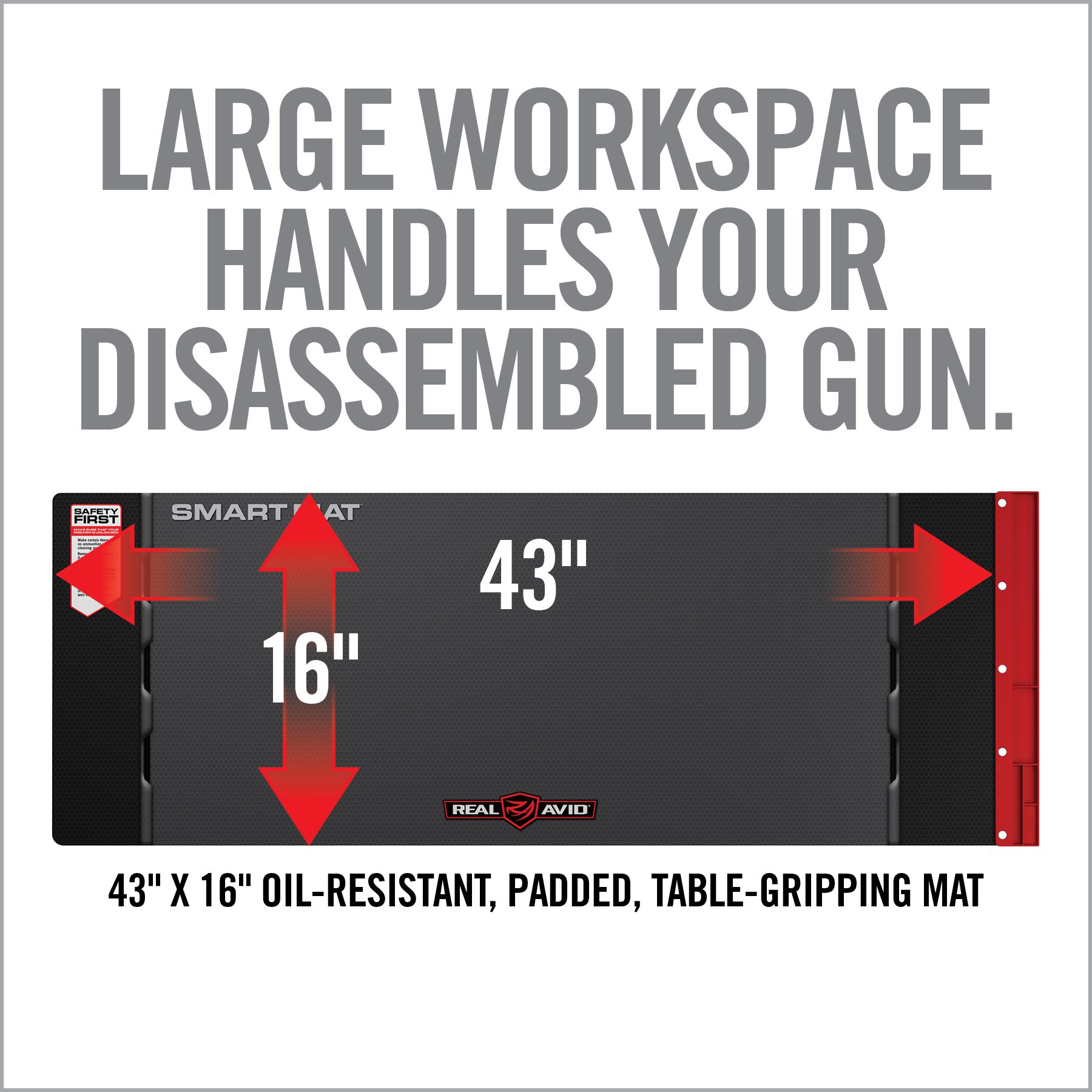 a poster with the words large workspace handles your disassembled gun