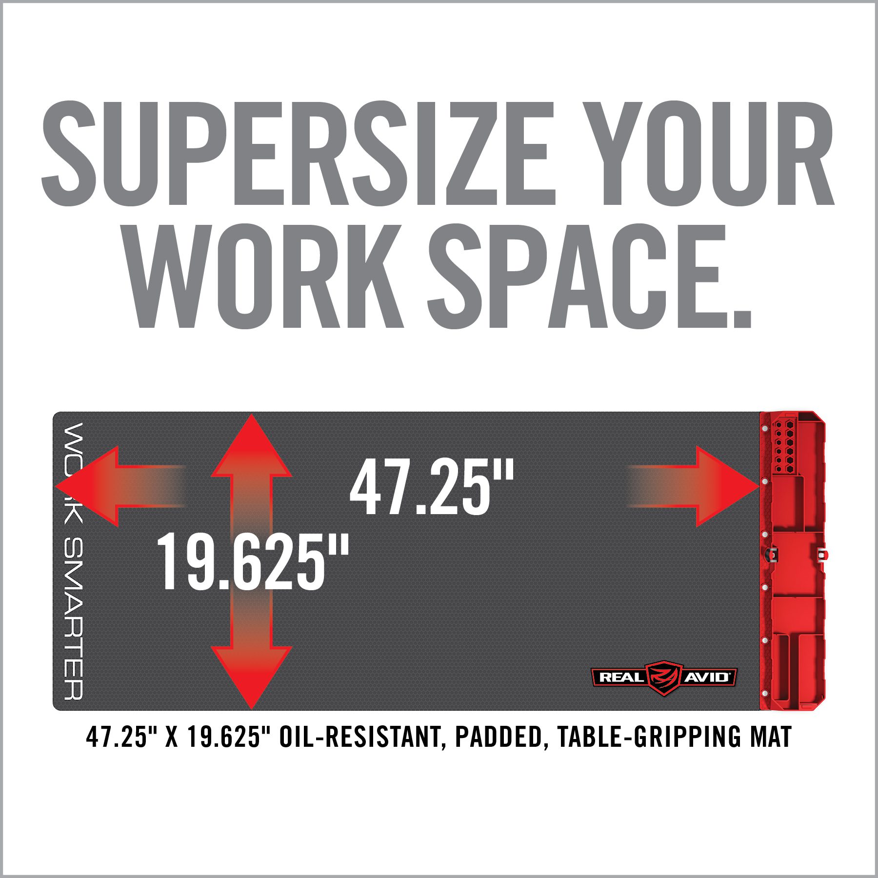 a sign that says, supersize your work space