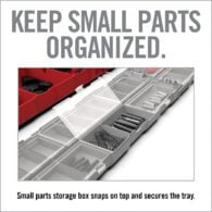 an advertisement for a small parts storage box