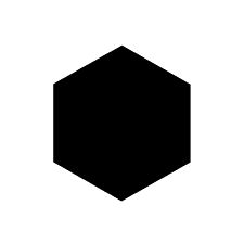 a white circle with a black hexagon inside