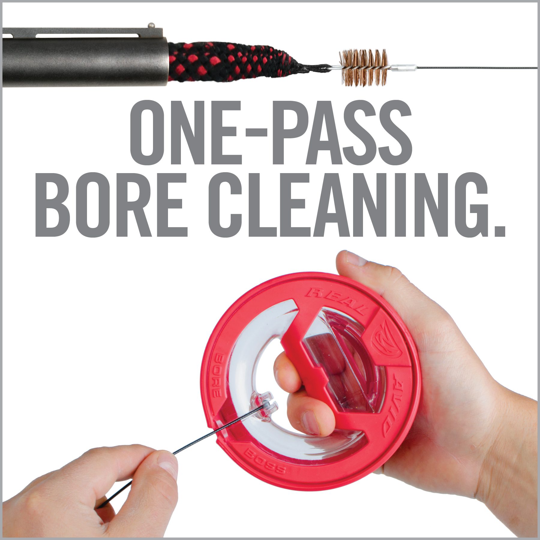 a hand holding a screwdriver with the words one - pass bore cleaning on it