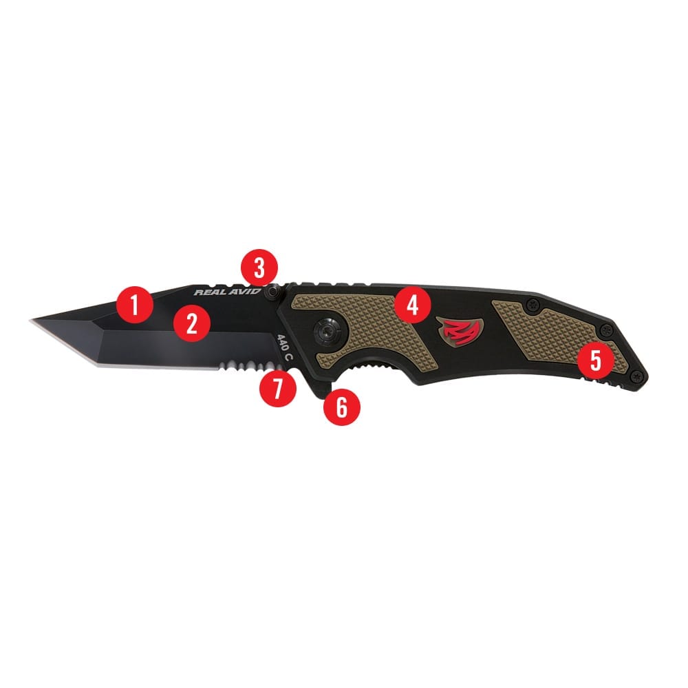 a knife with red numbers and instructions on it