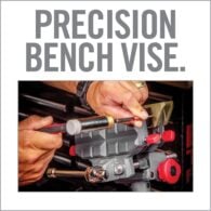 a man is working on a machine with the words precision bench vise