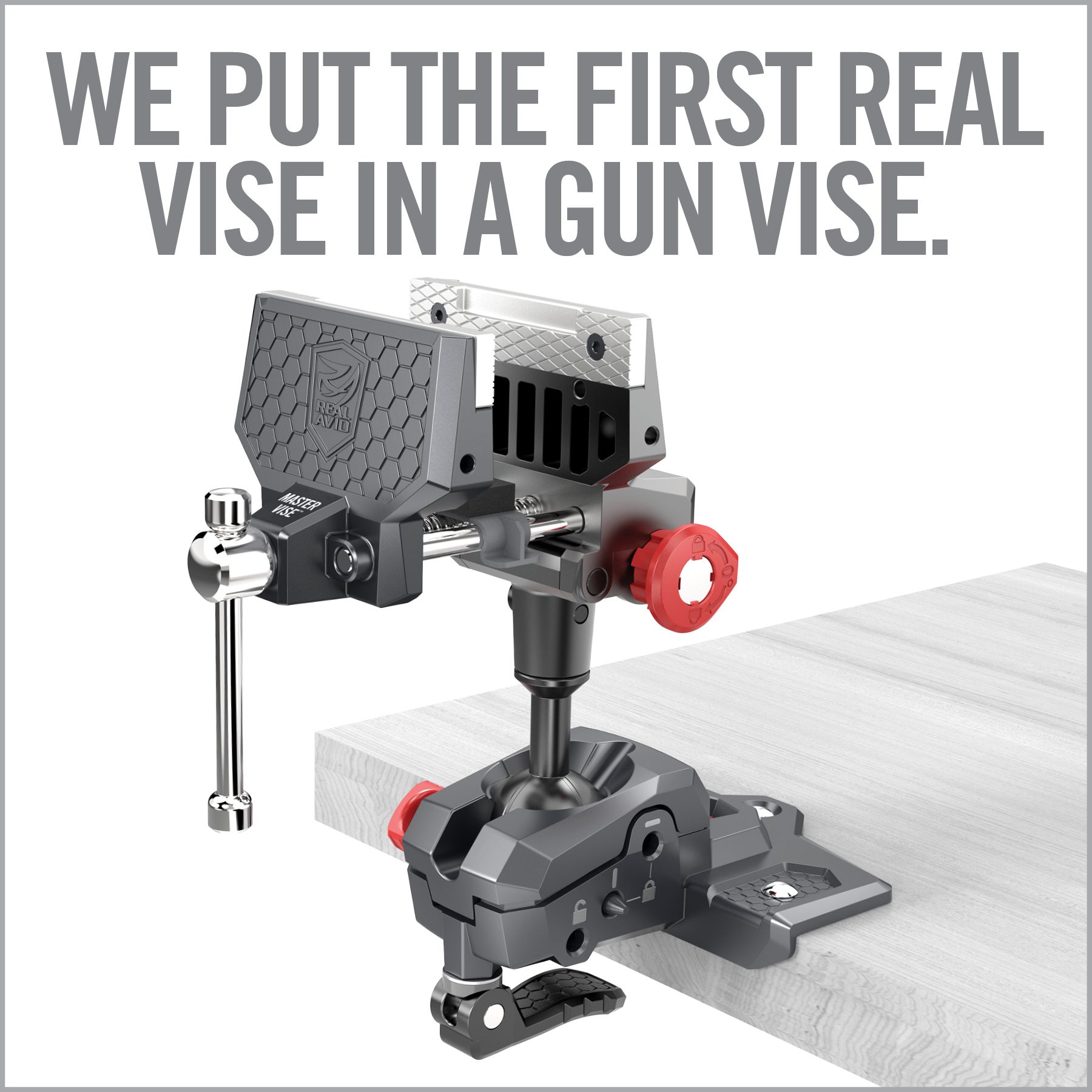 the gun vise is attached to a wooden table