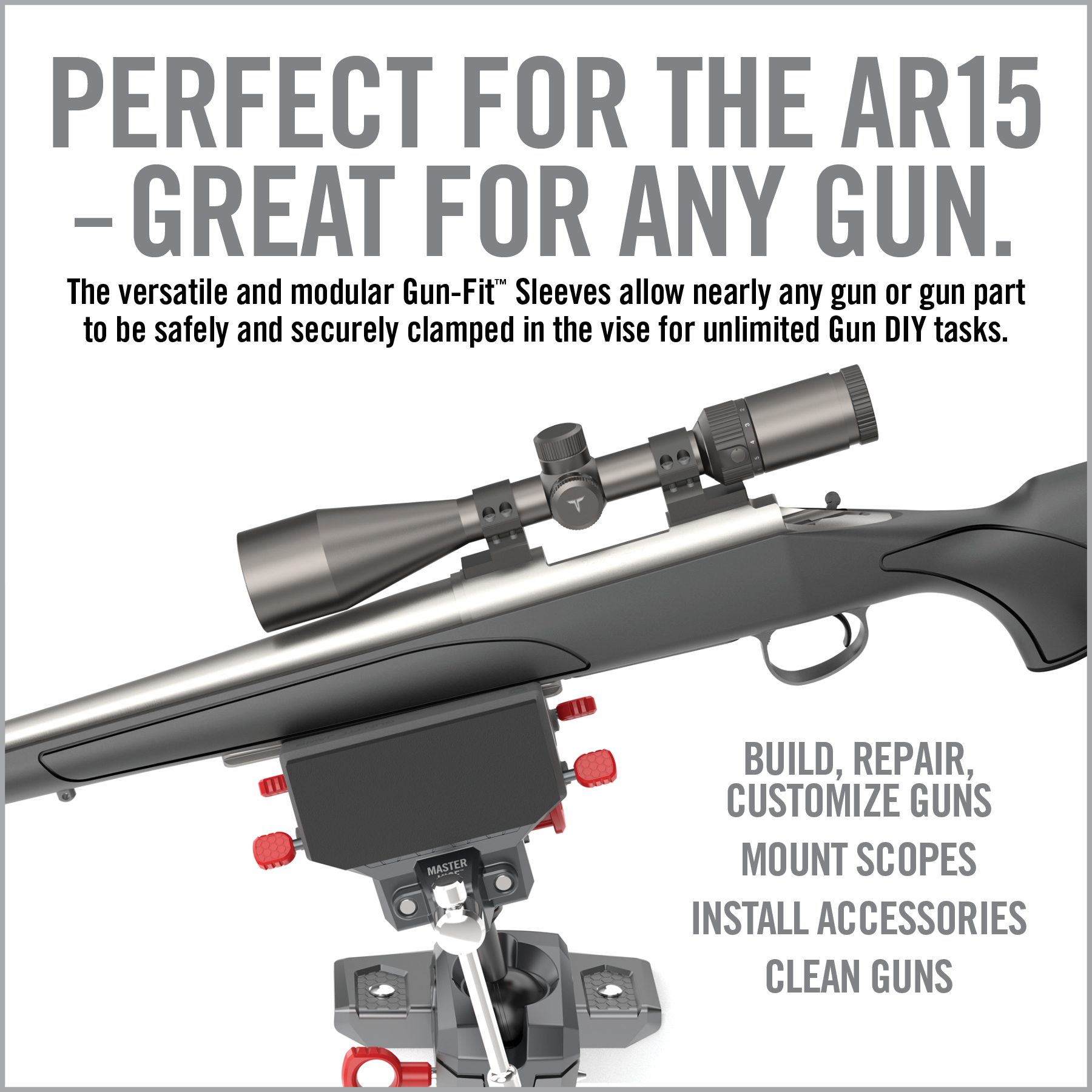 a gun with the words, perfect for the ar 15 great for any gun
