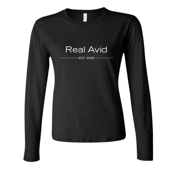 a black long sleeve shirt with the words real avidd on it