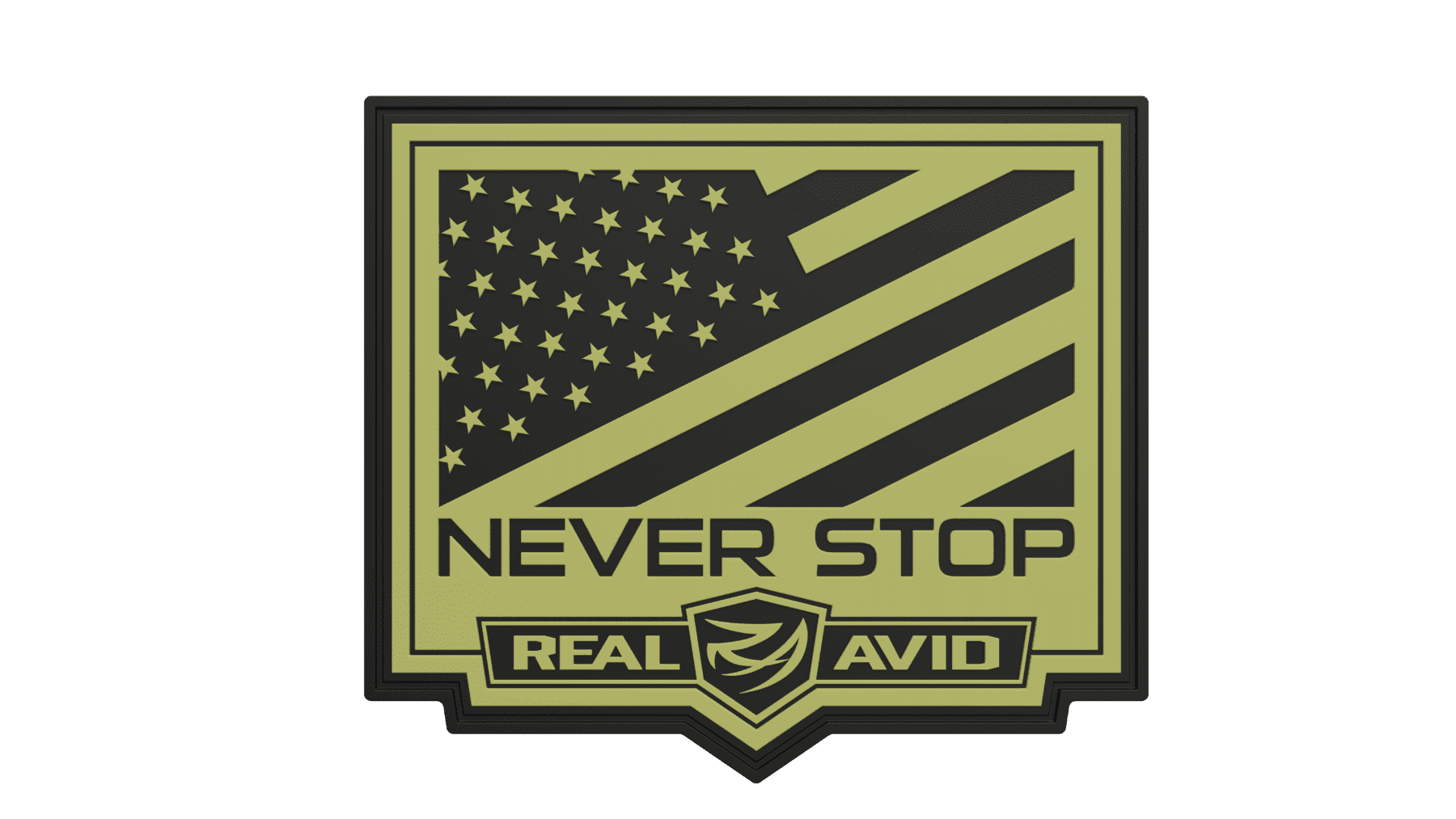 a green and black logo with the words never stop real avid