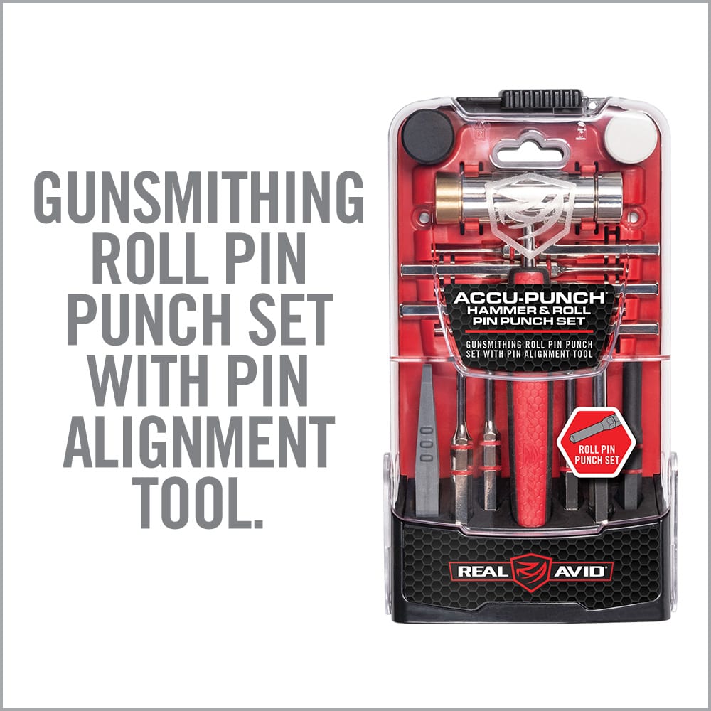 a set of tools in a box with the words gunstiing roll pin punch set with pin alignment