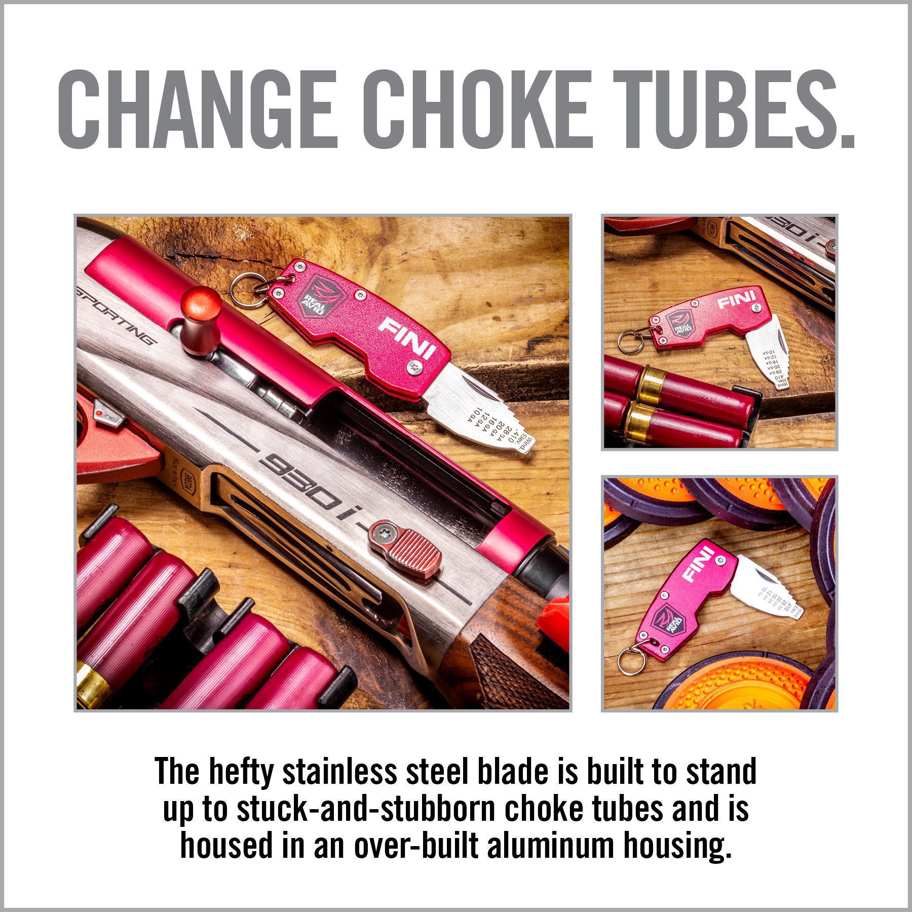 an advertisement for a gun that says change choke tubes