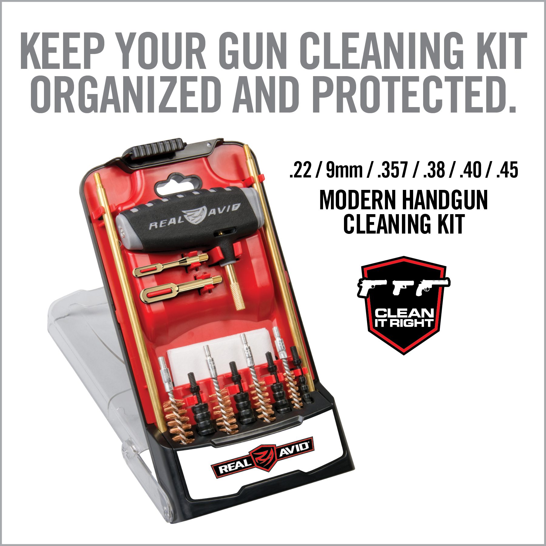 a gun cleaning kit is packed in a case