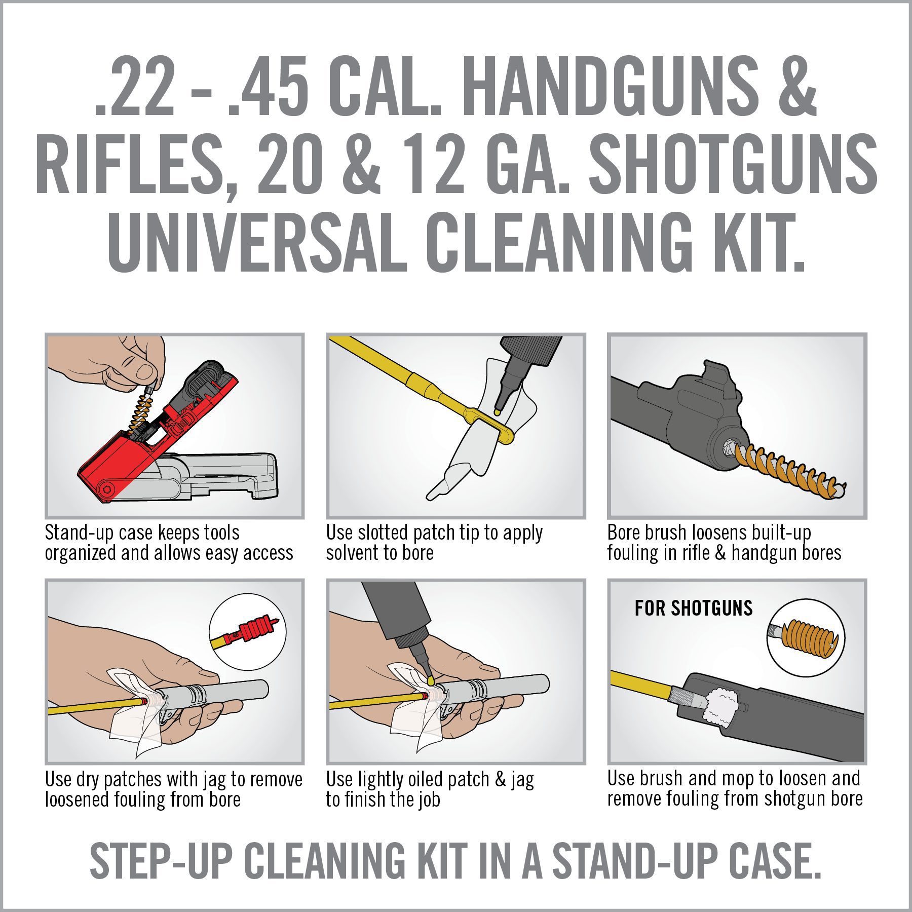 a poster explaining how to use the gun cleaning kit