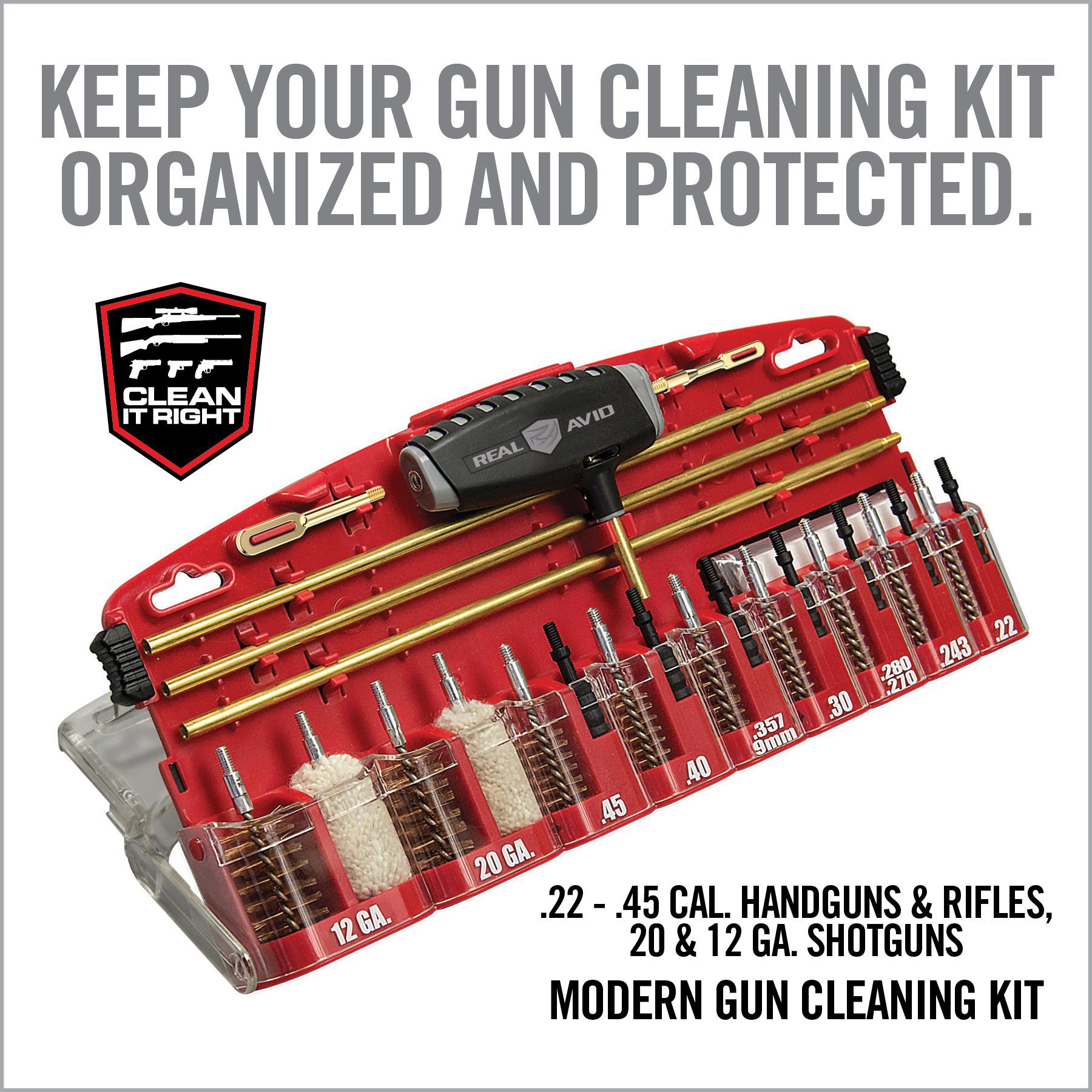 the gun cleaning kit is organized and protected