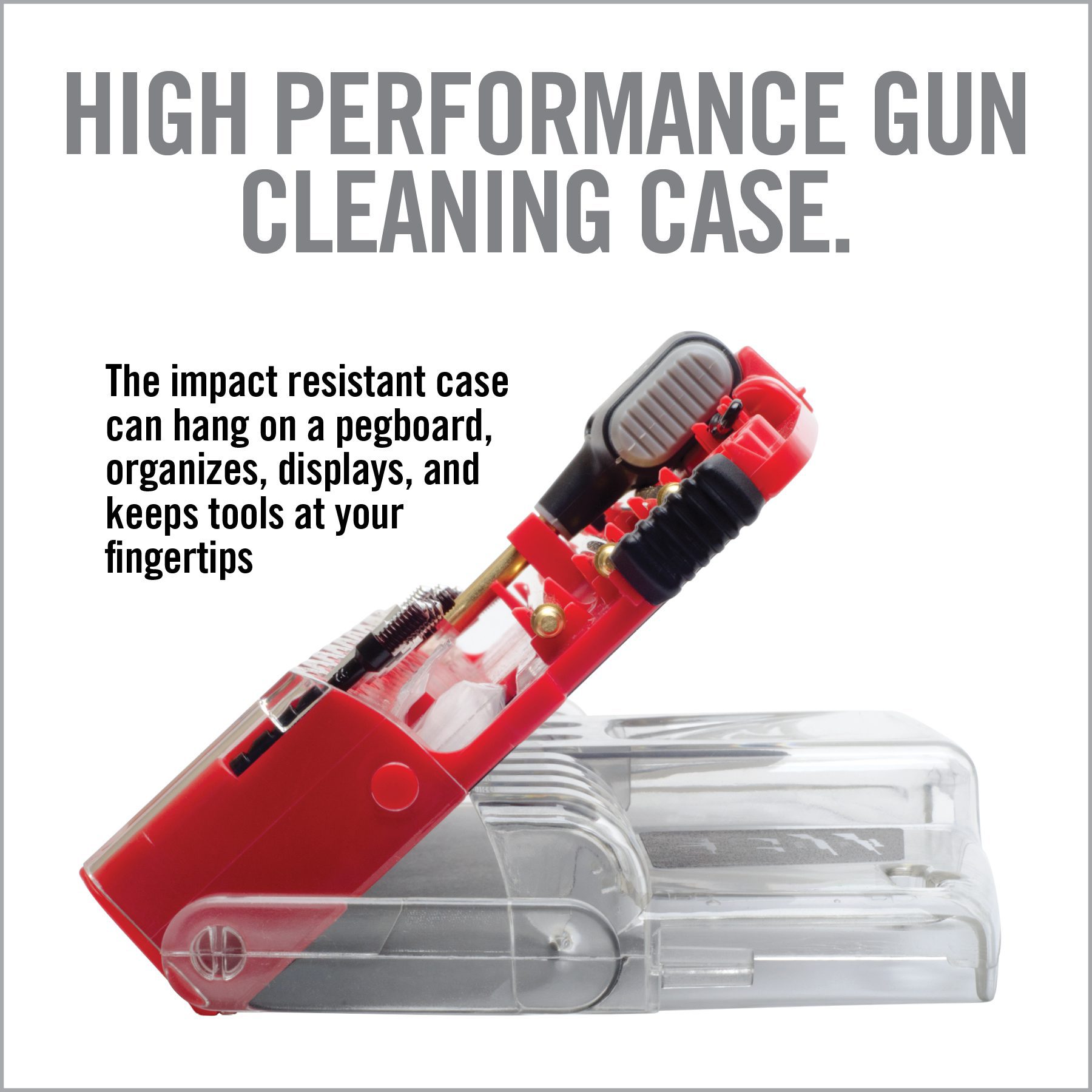 an advertisement for a high performance gun cleaning case