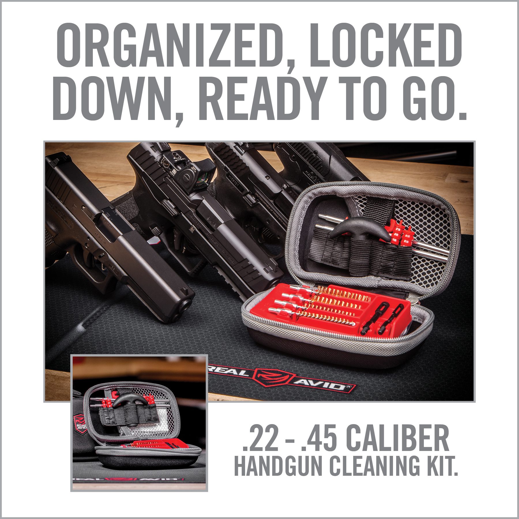 the gun cleaning kit is organized and ready to go