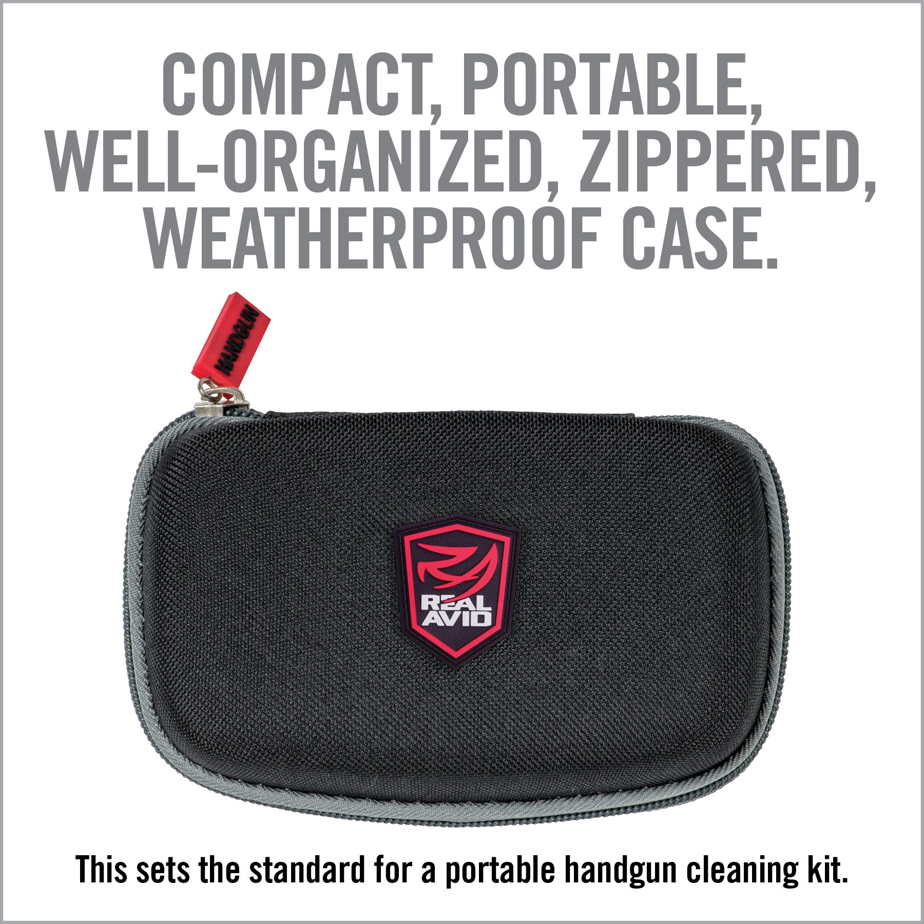 an advertisement with a red and black logo on it