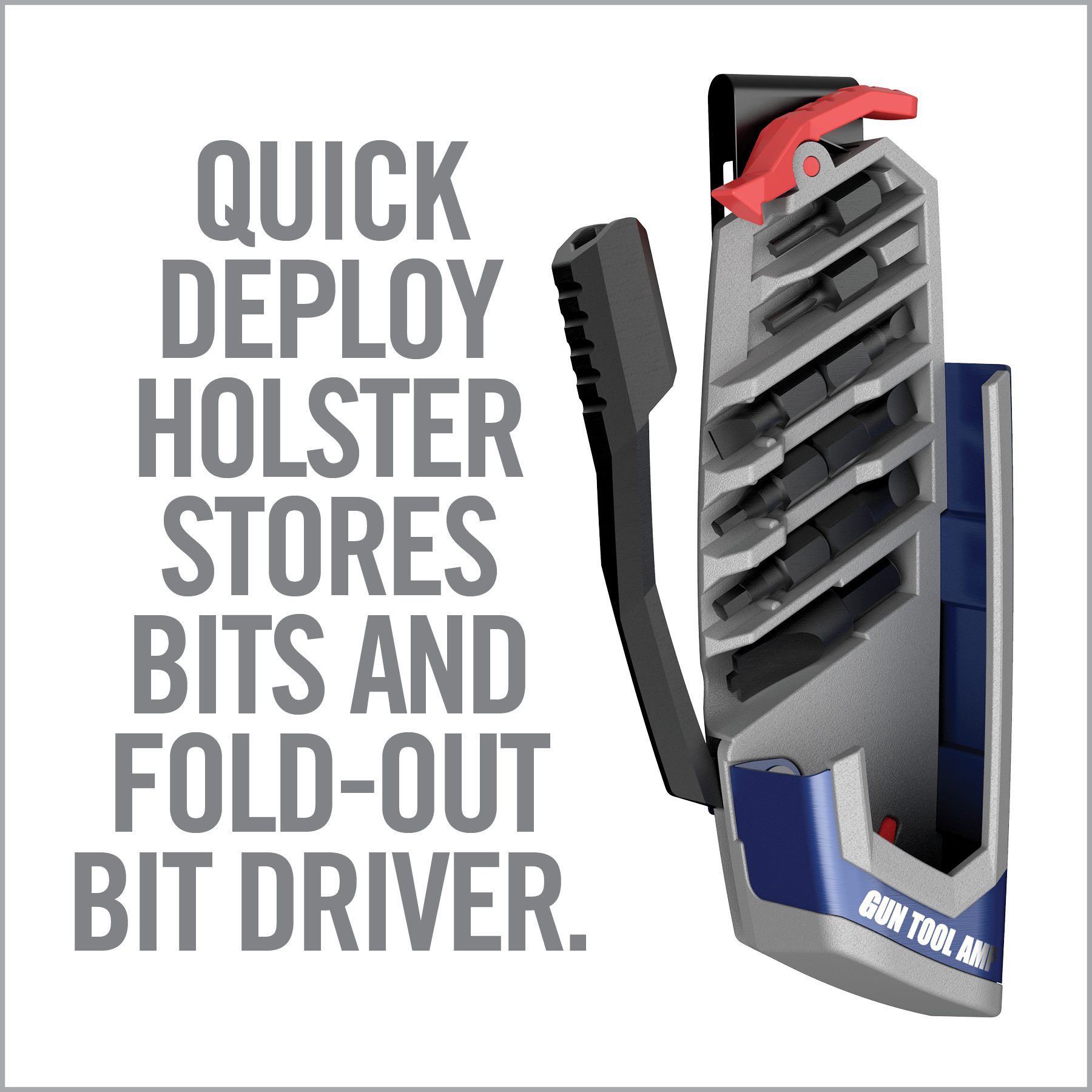 an advertisement for a tool store with the words quick deploy holster stores bits and fold - out