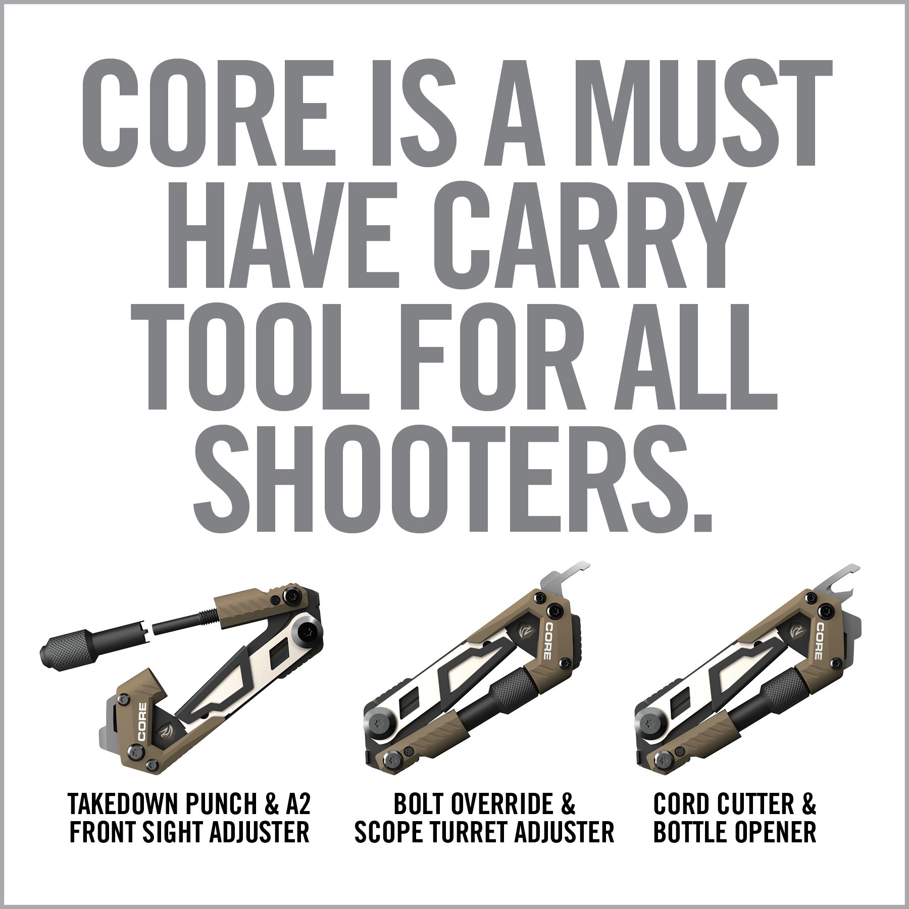 a poster with three guns and the words core is a must have carry tool for all shooters