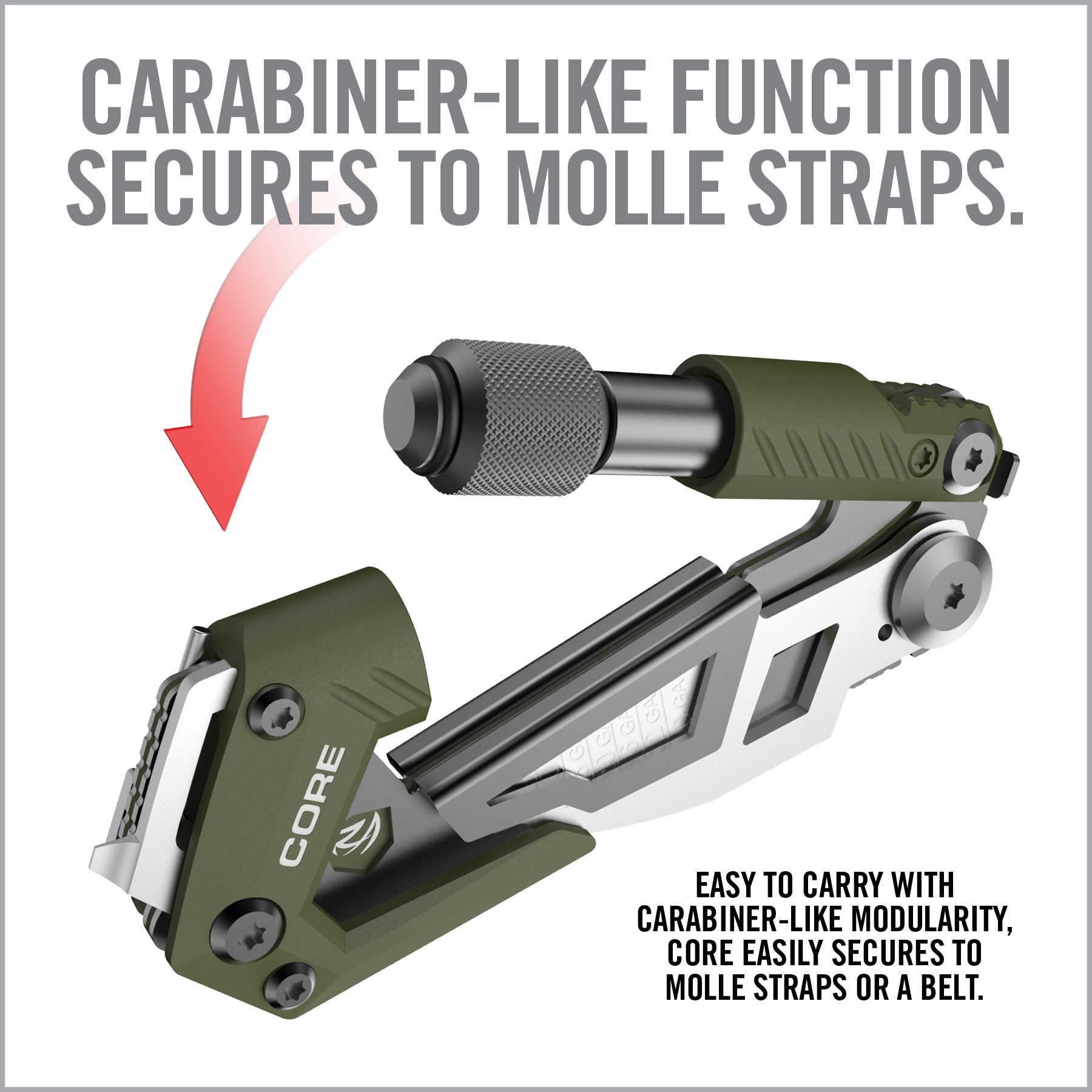 the carabiner - like function secures to molle straps