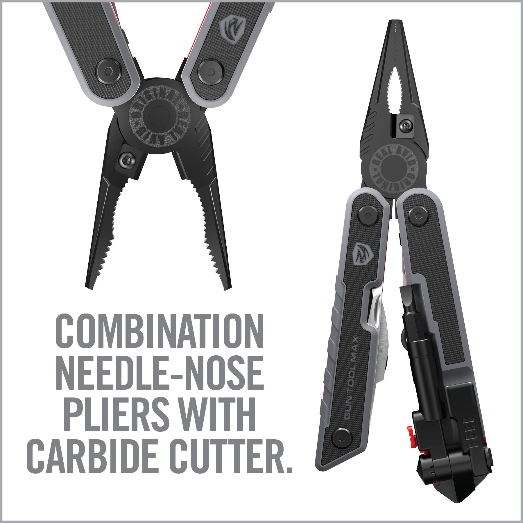 a pair of scissor with the words combination needle nose pliers with carbid cutter