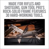 a gun with the words made for rifles and shotguns, gun tool pro's rock - solid