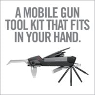 an advertisement for a mobile gun tool kit that fits in your hand