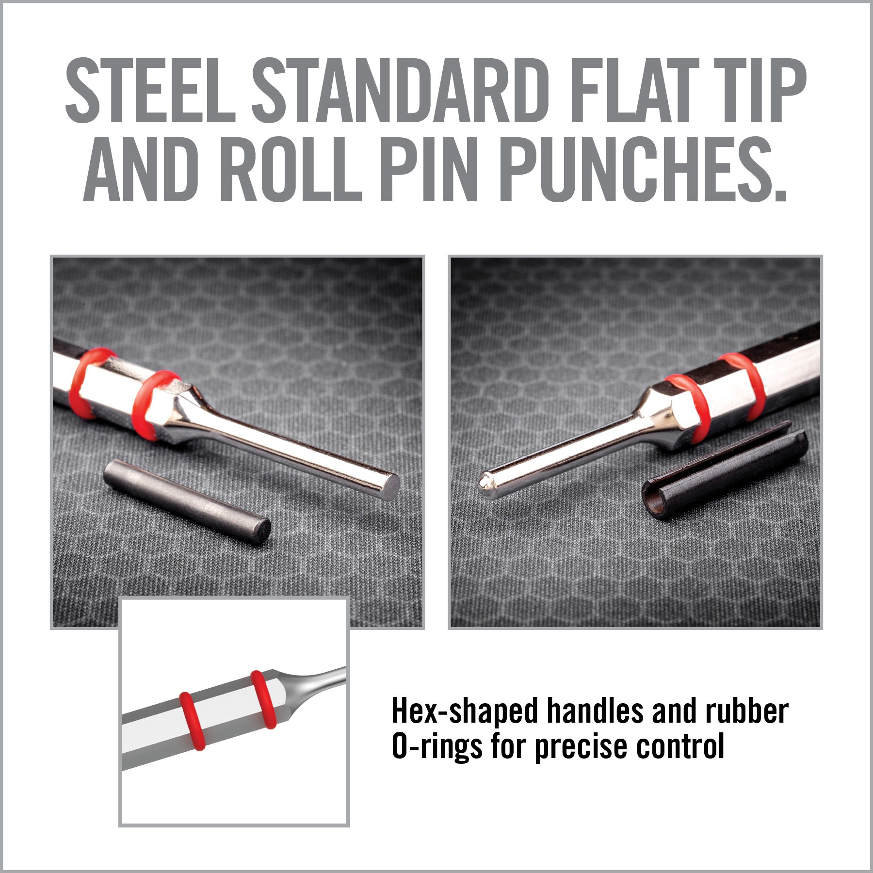 the instructions for how to use a steel - plated flat tip and roll pin punches