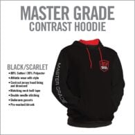 a black hoodie with the words master grade contrast hoodie
