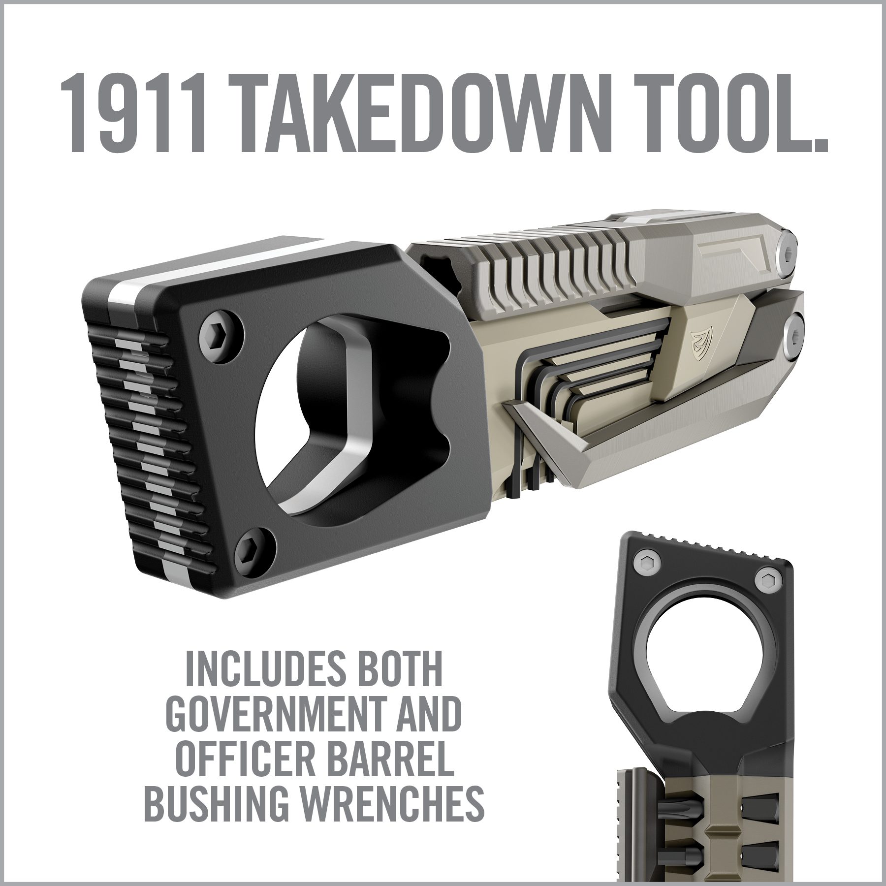 an image of a gun with the words 1911 takedown tool