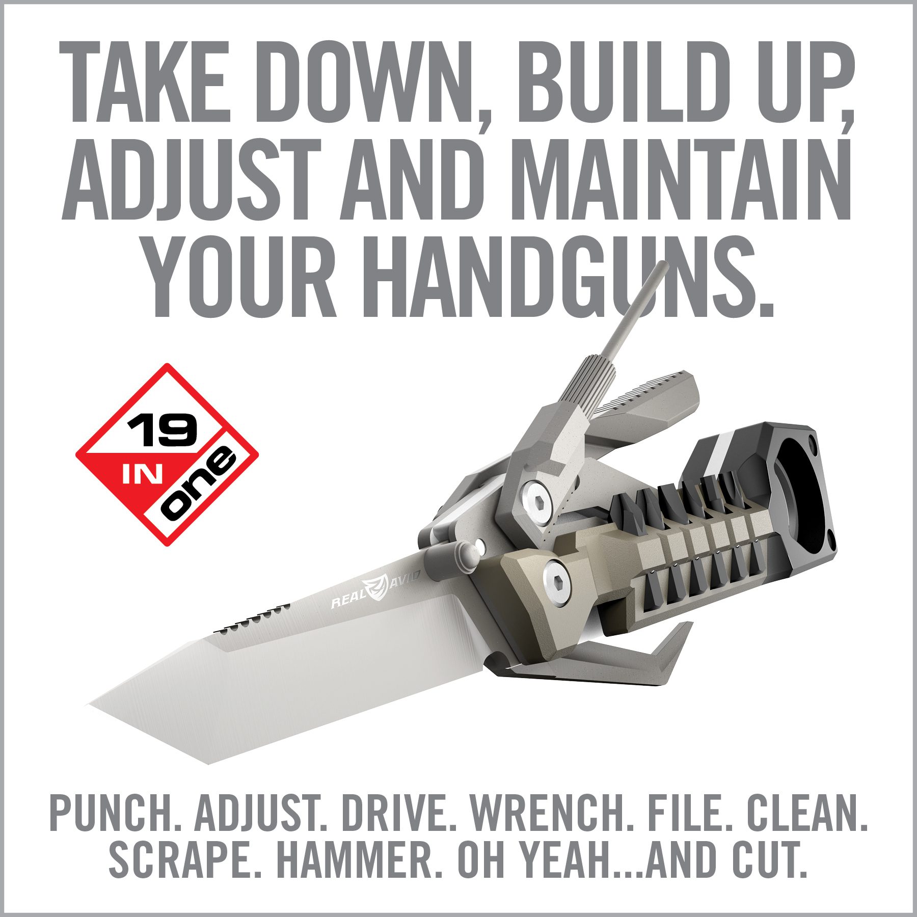 an advertisement for a knife sharper with the words take down build up adjust and maintain your