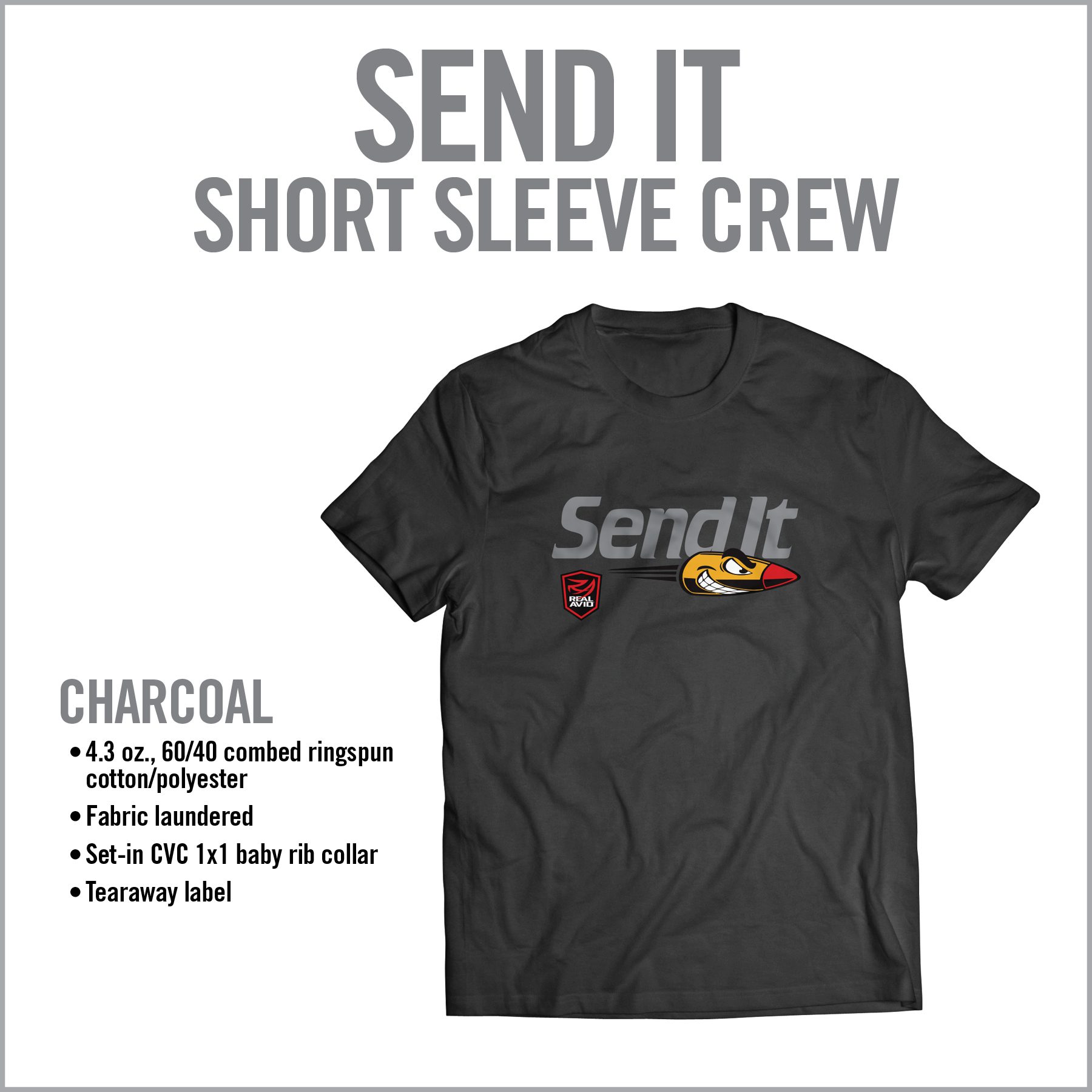 a black shirt with the words send it short sleeve crew