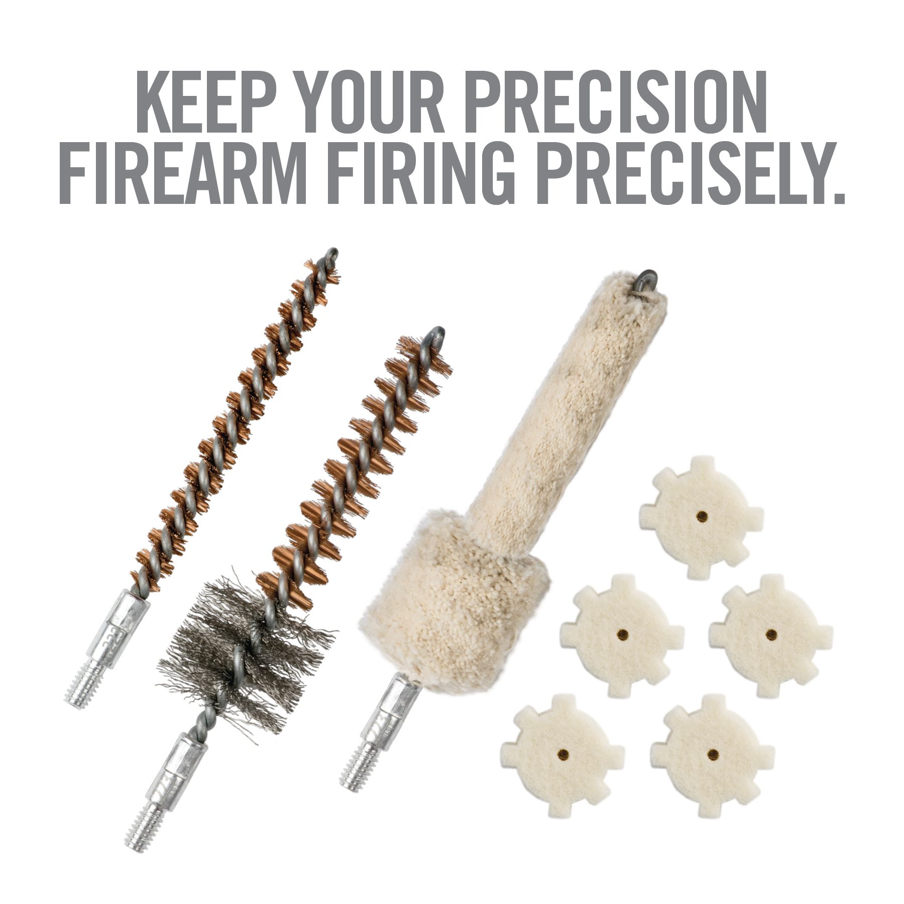 a set of screws and other tools with the words keep your precision firearm firing precisely