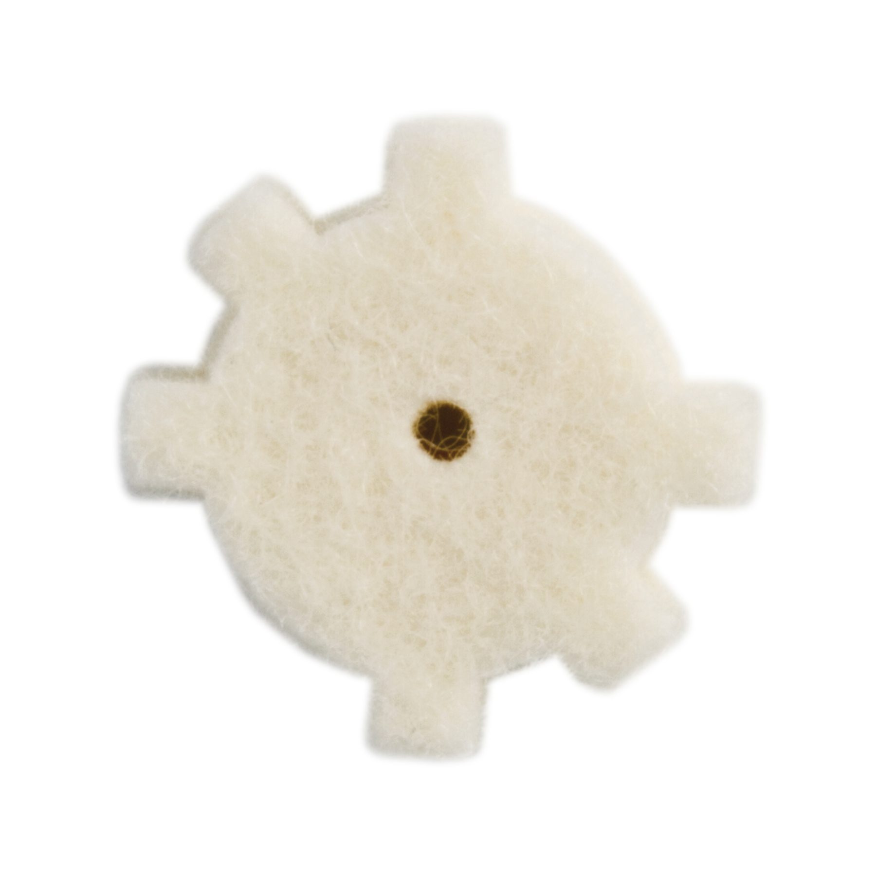 a white wool pad with a brown button