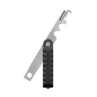 a multi - tool with a black handle on a white background