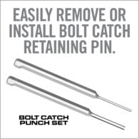 a poster with instructions to remove or install bolt catch retaining pin