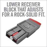 a poster with the words lower receiver block that adjusts for a rock - solid fit