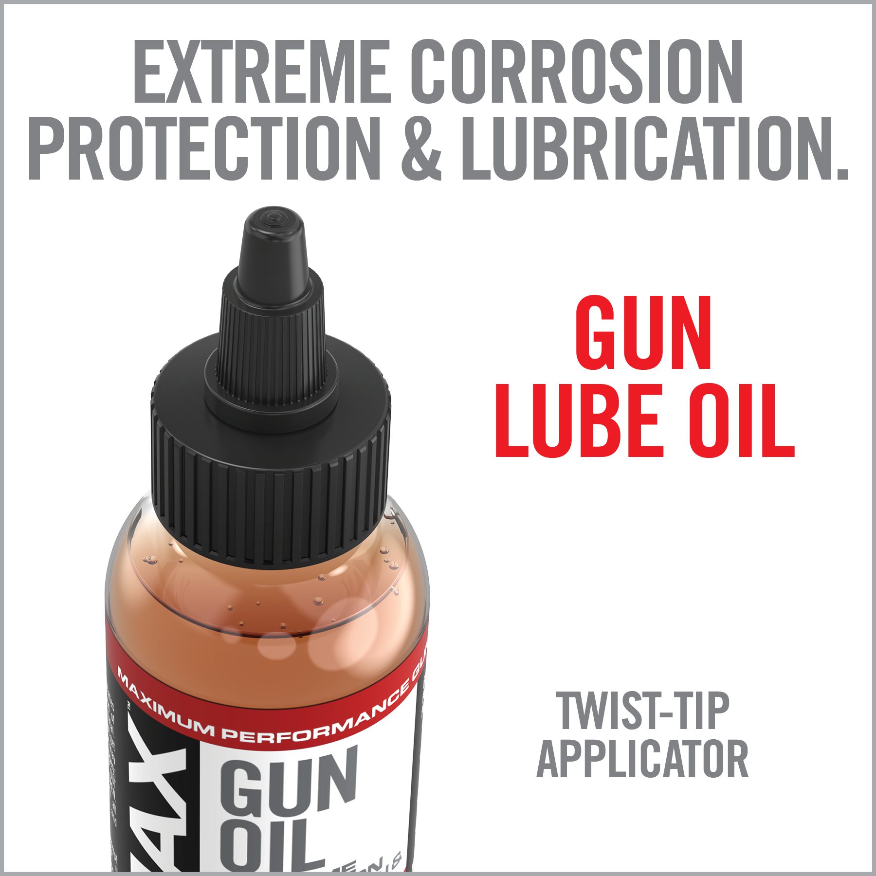 a bottle of gun lube oil next to an advertisement