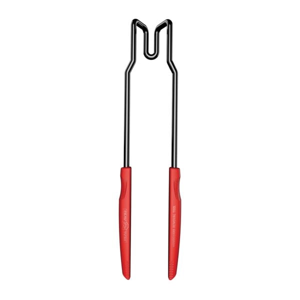 a pair of red handled crochet hooks on a white background
