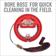 a red and white advertisement with a rope attached to it
