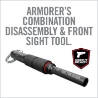 a flashlight with the words, armor's combination disassembly and front sight tool