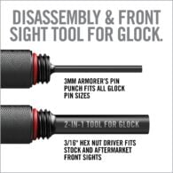 two different types of screws with the words, disassembly and front sight tool for
