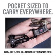 a person holding keys in their hand with the caption pocket sized to carry everywhere