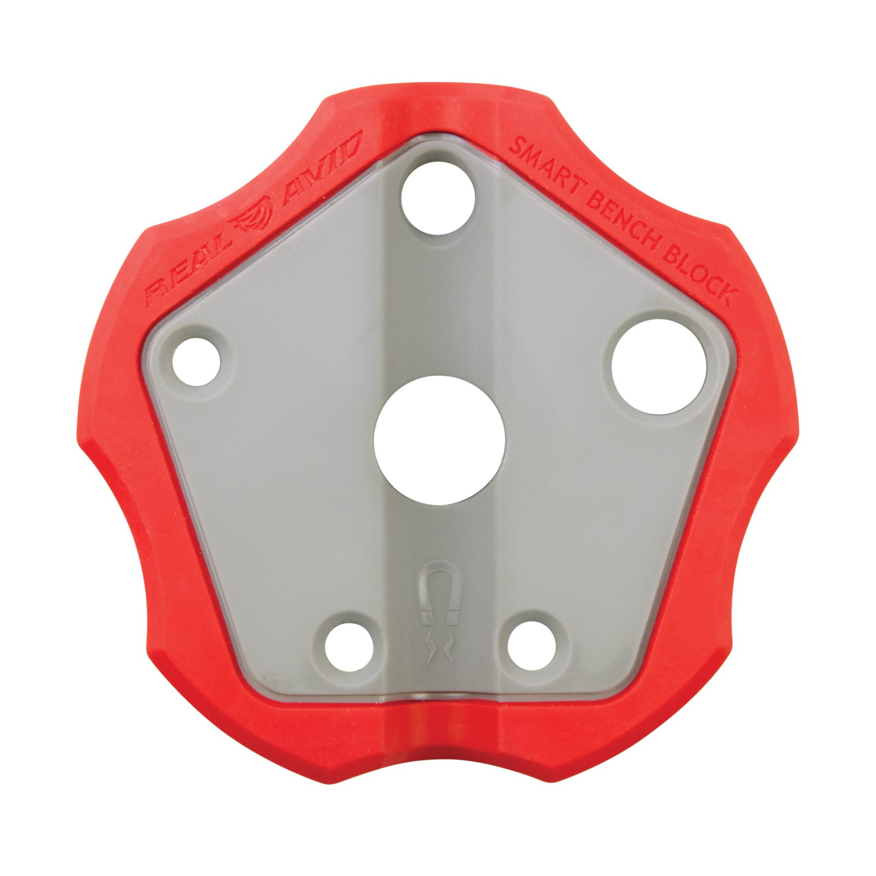 a red and gray tool holder with holes