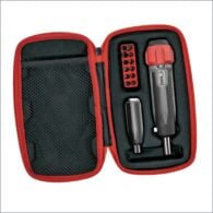 a red case holds a tool and other items